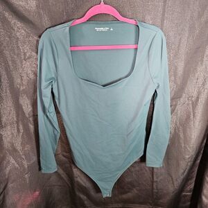 ABERCROMBIE & FITCH Thong Long Sleeve Forest Green Bodysuit Size Large